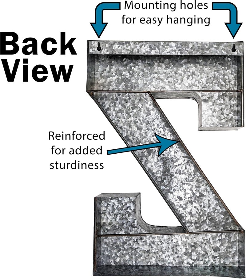 Science Purchase 20" Metal Letter Z Wall Decor, Silver with Rusted Edges, Galvanized Wall Mountable Decoration for Country, Mid-Century, or Farmhouse Themed Room or Event - Image 3